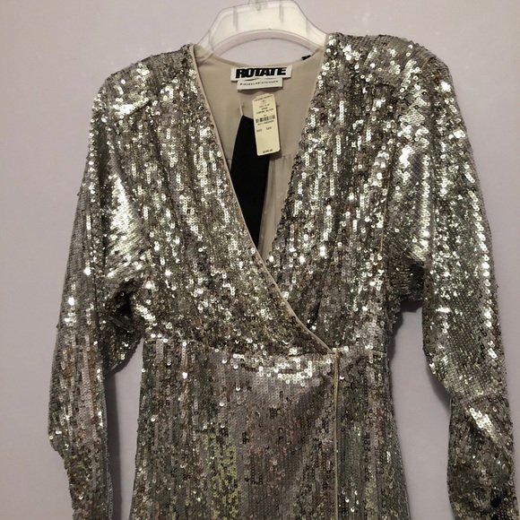 ROTATE Samantha Glam Sequins Fringe Wrap Dress - Picture 11 of 16